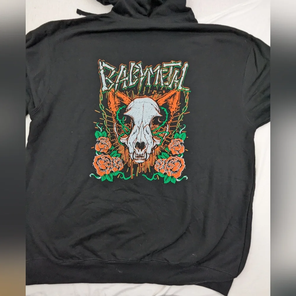 Babymetal Band Merch Skull Graphic Front Zip Black Hoodie XL